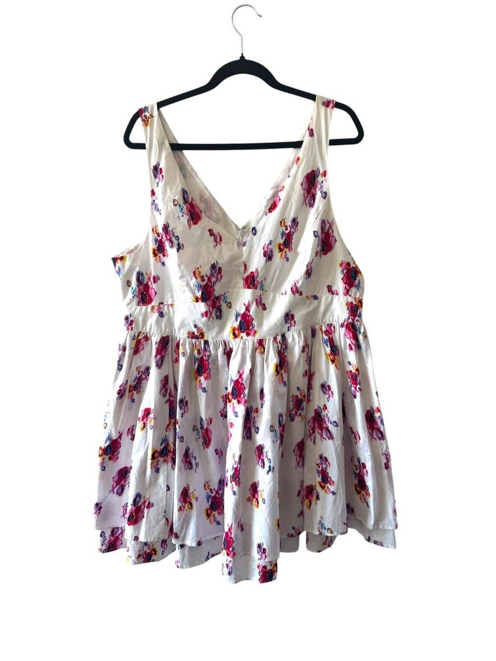 Prabal Gurung White Floral V-Neck Mini Dress with Pink and Red Blossoms